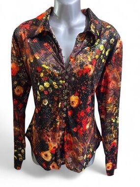Vintage Jacques Floral Button-Front Women's Top in Multi-Color